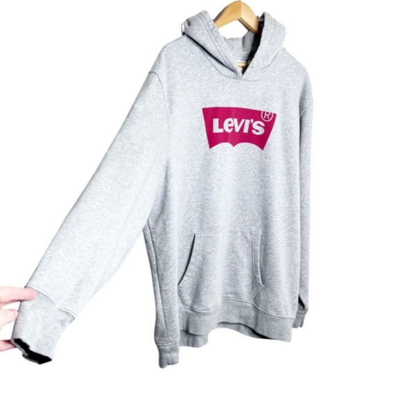 Levi's Unisex Logo Standard Heather Grey Oversized Hoodie Pullover Sweatshirt - Picture 3 of 16